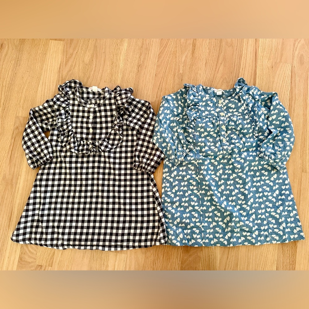Crewcuts j crew sz 4 girls gingham and heart long sleeve dress bundle